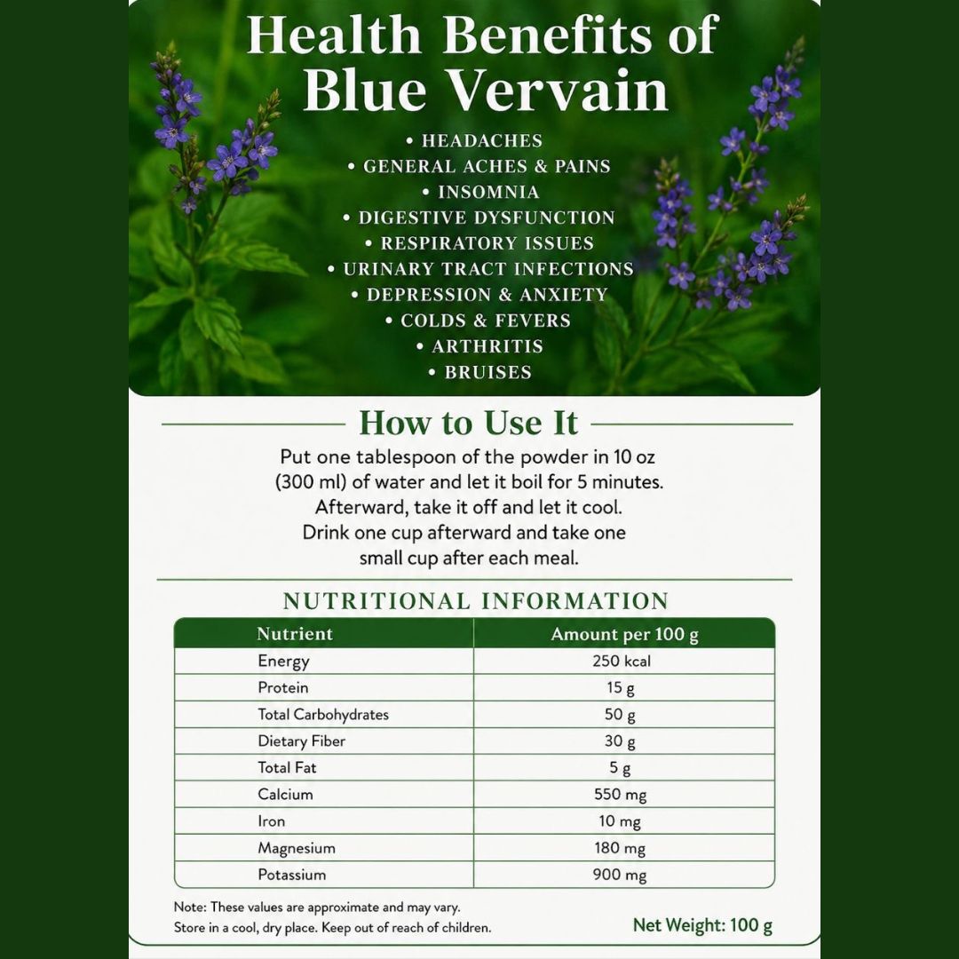 Blue Vervain Leaves Powder - 100% Natural Herbal Supplement (100g).