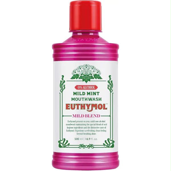 Euthymol Mild Mint Mouth Wash (0% Alcohol) - Fresh Breath & Oral Care, 500ml