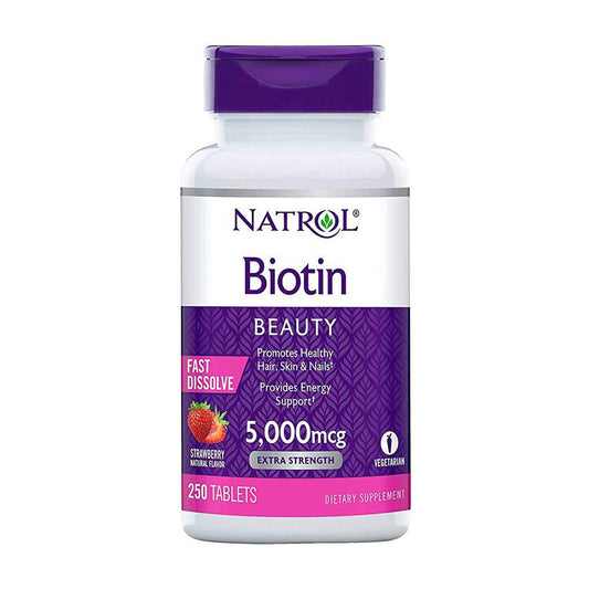 Biotin Beauty 5000mcg Dietary Supplement, Extra Strength, 250 Tablets, Fast Dissolve, Natrol