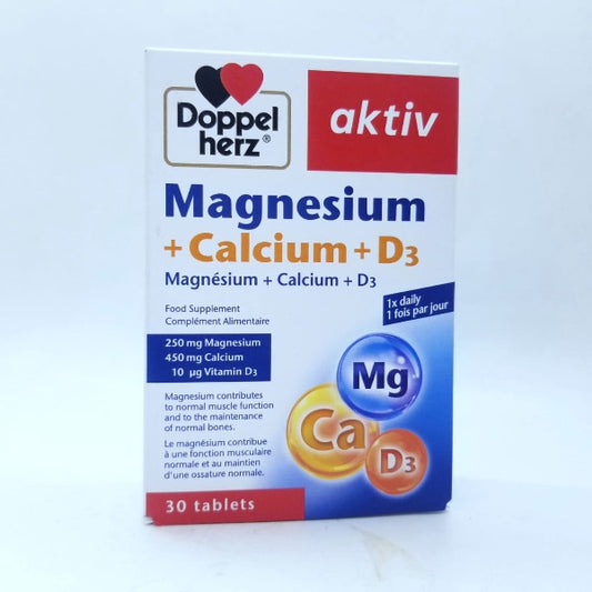 Magnesium Supplement with Calcium & Vitamin D3, Doppelherz Aktiv, 30 Tablets