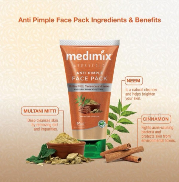Medimix Ayurvedic Anti Pimple Face Pack, Multani Mitti, Cinnamon & Neem, 150ml