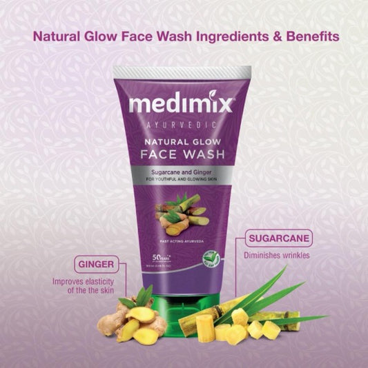 Medimix Ayurvedic Natural Glow Face Wash, Sugarcane and Ginger, 150ml