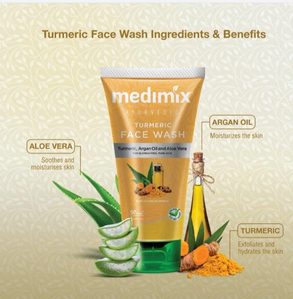 Medimix Turmeric Ayurvedic Face Wash, Turmeric, Argan Oil & Aloe Vera, 150ml