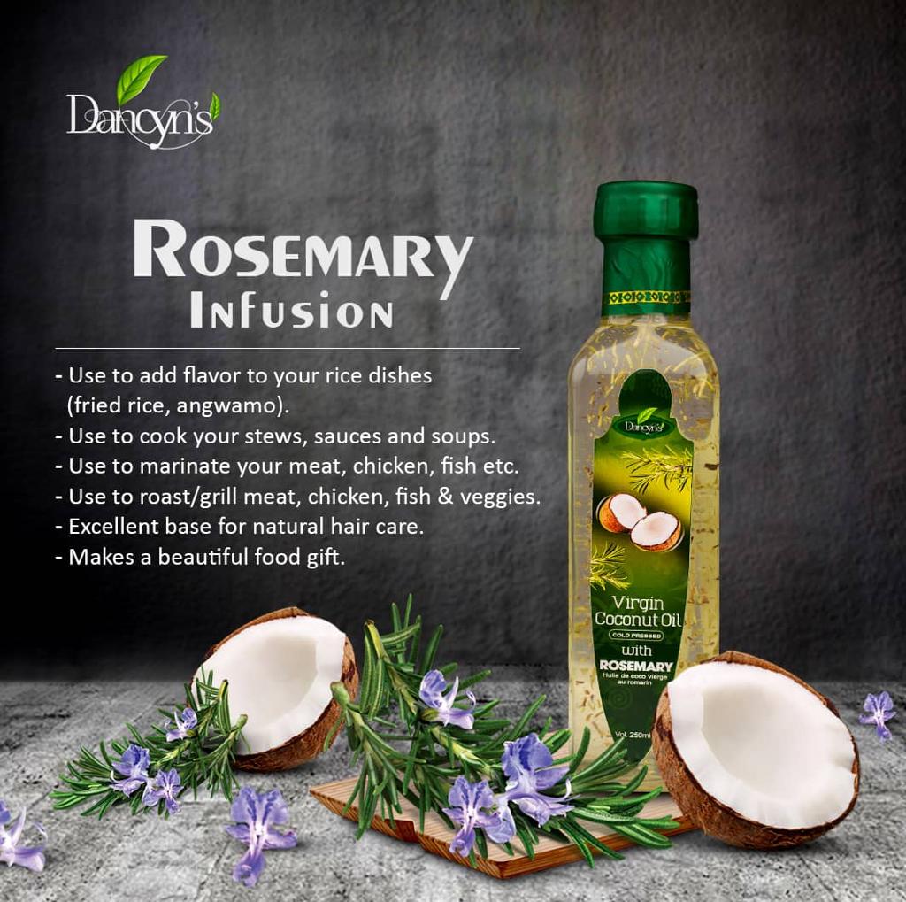 Virgin Coconut Oil, Cold Pressed with Rosemary, 250ml, Dancyn's