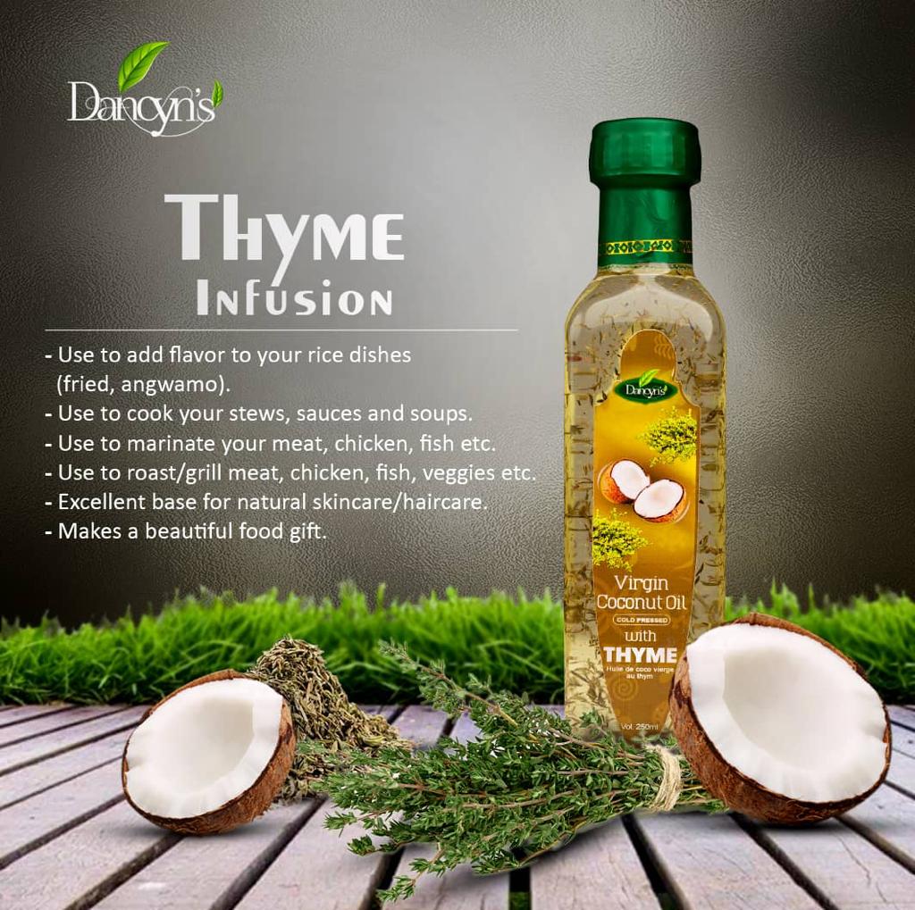 Virgin Coconut Oil, Cold Pressed with Thyme, 250ml, Dancyn's