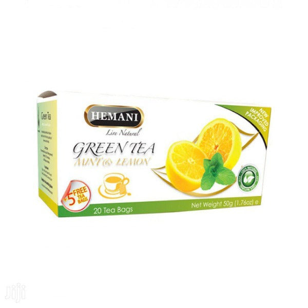 Hemani Green Tea Mint & Lemon, (20 Teabags)